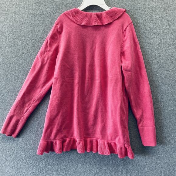 Lilly Pulitzer Girls Cardigan Sweater Size Xl 12-14 Pink Ruffle Open Solid - Picture 4 of 4